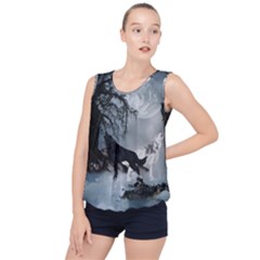 Awesome Black And White Wolf In The Dark Night Bubble Hem Chiffon Tank Top by FantasyWorld7