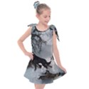 Awesome Black And White Wolf In The Dark Night Kids  Tie Up Tunic Dress View1