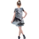 Awesome Black And White Wolf In The Dark Night Kids  Tie Up Tunic Dress View2