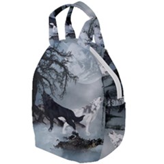 Awesome Black And White Wolf In The Dark Night Travel Backpacks