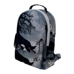 Awesome Black And White Wolf In The Dark Night Flap Pocket Backpack (large) by FantasyWorld7