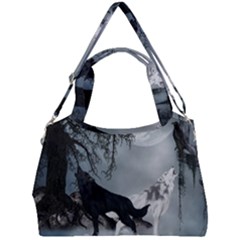 Awesome Black And White Wolf In The Dark Night Double Compartment Shoulder Bag