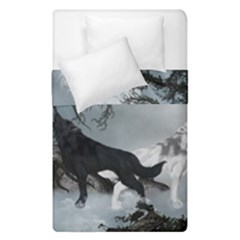 Awesome Black And White Wolf In The Dark Night Duvet Cover Double Side (single Size) by FantasyWorld7