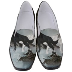 Awesome Black And White Wolf In The Dark Night Women s Classic Loafer Heels by FantasyWorld7