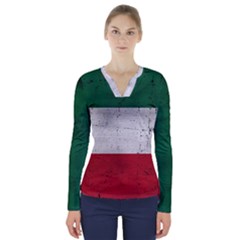 Flag Patriote Quebec Patriot Red Green White Grunge Separatism V-neck Long Sleeve Top by Quebec