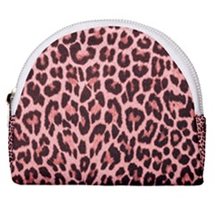 Coral Leopard Print  Horseshoe Style Canvas Pouch by TopitOff