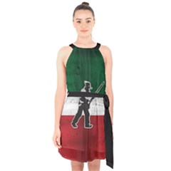 Flag Patriote Quebec Patriot Red Green White Grunge Vieux Patriot Henri Julien Halter Collar Waist Tie Chiffon Dress by Quebec