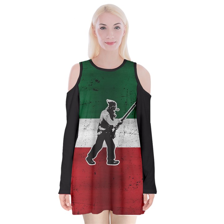 Flag Patriote Quebec Patriot red green white grunge vieux patriot Henri Julien Velvet Long Sleeve Shoulder Cutout Dress