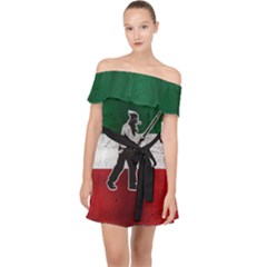 Flag Patriote Quebec Patriot Red Green White Grunge Vieux Patriot Henri Julien Off Shoulder Chiffon Dress by Quebec