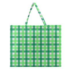 Sweet Pea Green Gingham Zipper Large Tote Bag by WensdaiAmbrose