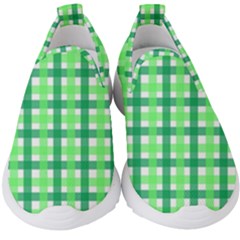 Sweet Pea Green Gingham Kids  Slip On Sneakers