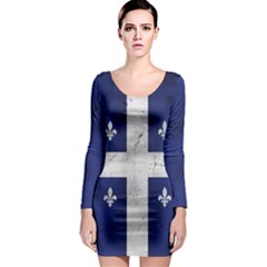 Flag Quebec Drapeau Grunge Fleur De Lys Blue And White Long Sleeve Bodycon Dress by Quebec