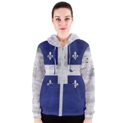 Flag Quebec Drapeau Grunge Fleur De Lys Blue And White Women s Zipper Hoodie by Quebec