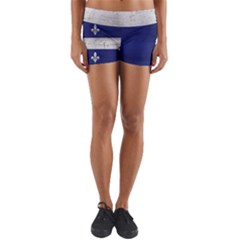 Flag Quebec Drapeau Grunge Fleur De Lys Blue And White Yoga Shorts by Quebec