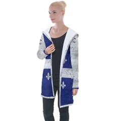 Flag Quebec Drapeau Grunge Fleur De Lys Blue And White Longline Hooded Cardigan by Quebec