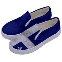 Flag Quebec Drapeau Grunge Fleur De Lys Blue And White Kids  Canvas Slip Ons by Quebec