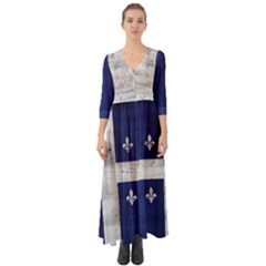 Flag Quebec Drapeau Grunge Fleur De Lys Blue And White Button Up Boho Maxi Dress by Quebec