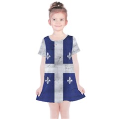 Flag Quebec Drapeau Grunge Fleur De Lys Blue And White Kids  Simple Cotton Dress by Quebec