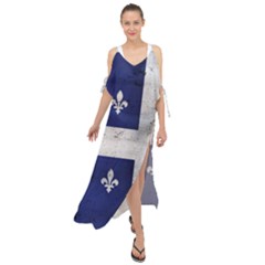 Flag Quebec Drapeau Grunge Fleur De Lys Blue And White Maxi Chiffon Cover Up Dress by Quebec