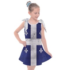 Flag Quebec Drapeau Grunge Fleur De Lys Blue And White Kids  Tie Up Tunic Dress by Quebec