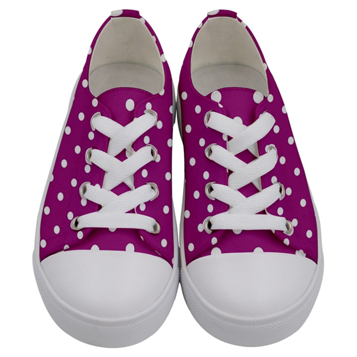 Polka Dots in Purple Kids  Low Top Canvas Sneakers