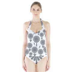 Zappwaits Flowers Black Halter Swimsuit by zappwaits