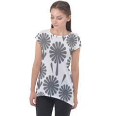 Zappwaits Flowers Black Cap Sleeve High Low Top