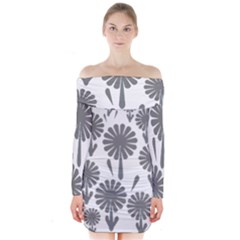 Zappwaits Flowers Black Long Sleeve Off Shoulder Dress by zappwaits