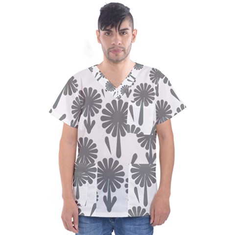 Zappwaits Flowers Black Men s V-neck Scrub Top by zappwaits