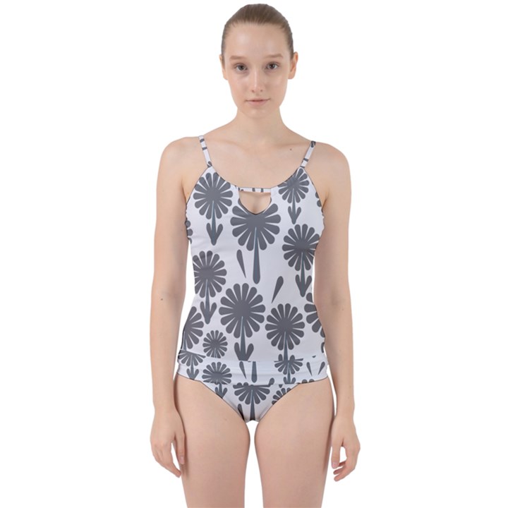 zappwaits flowers black Cut Out Top Tankini Set