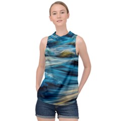 Ocean Waves High Neck Satin Top