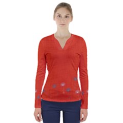 Dandelion Wishes - Red V-neck Long Sleeve Top by WensdaiAmbrose