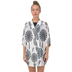 Zappwaits Flowers Black Half Sleeve Chiffon Kimono by zappwaits