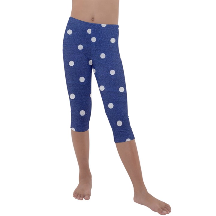 Navy Polka Dot Kids  Lightweight Velour Capri Leggings 