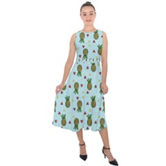 Pineapple Watermelon Fruit Lime Midi Tie-back Chiffon Dress by Mariart