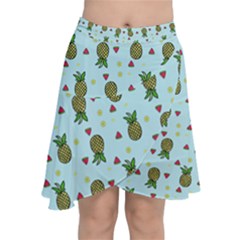 Pineapple Watermelon Fruit Lime Chiffon Wrap Front Skirt