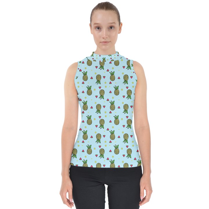 Pineapple Watermelon Fruit Lime Mock Neck Shell Top