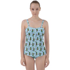 Pineapple Watermelon Fruit Lime Twist Front Tankini Set