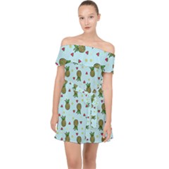 Pineapple Watermelon Fruit Lime Off Shoulder Chiffon Dress