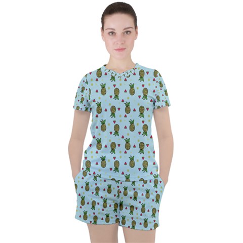 Pineapple Watermelon Fruit Lime Women s Tee And Shorts Set by Mariart