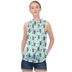 Pineapple Watermelon Fruit Lime High Neck Satin Top