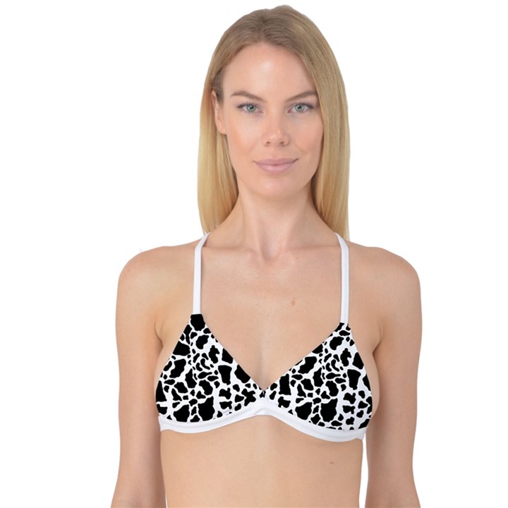 Black On White Cow Skin Reversible Tri Bikini Top