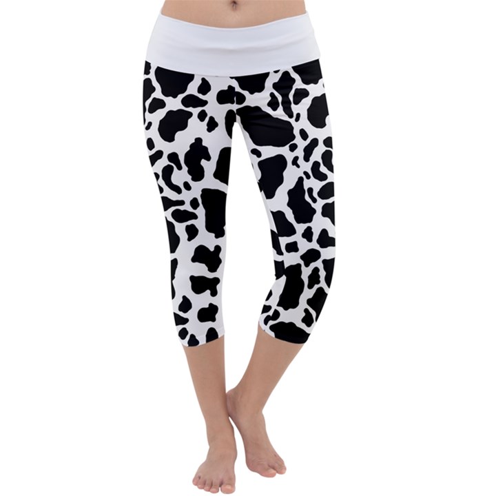 Black On White Cow Skin Capri Yoga Leggings