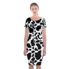 Black On White Cow Skin Classic Short Sleeve Midi Dress by LoolyElzayat