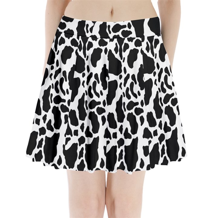 Black On White Cow Skin Pleated Mini Skirt