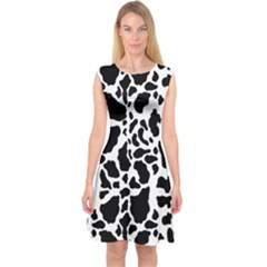 Black On White Cow Skin Capsleeve Midi Dress by LoolyElzayat