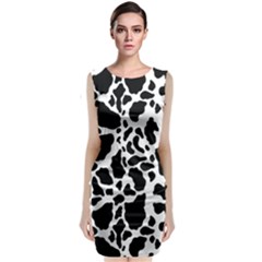 Black On White Cow Skin Sleeveless Velvet Midi Dress by LoolyElzayat