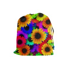 Sunflower Colorful Drawstring Pouch (large) by Mariart