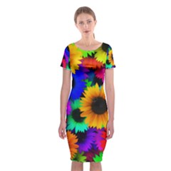 Sunflower Colorful Classic Short Sleeve Midi Dress by Mariart