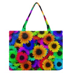 Sunflower Colorful Zipper Medium Tote Bag by Mariart